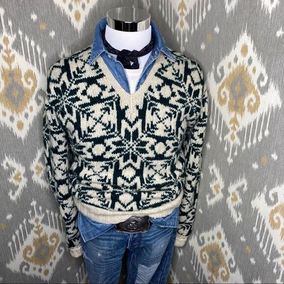 Ralph Lauren Vintage 1990 Hand-knit Polo Country Green Snowflake Sweater - Picture 6 of 16